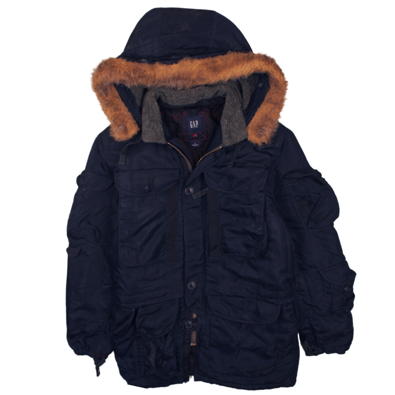 GAP Men Blue Fur Trim Hooded Parka Jacket Size M