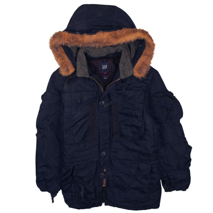 GAP Men Blue Fur Trim Hooded Parka Jacket Size M