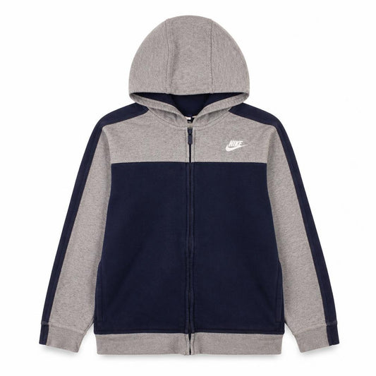 Front view of Nike boys’ grey & navy full zip hoodie 13-15 years fleece sportswear