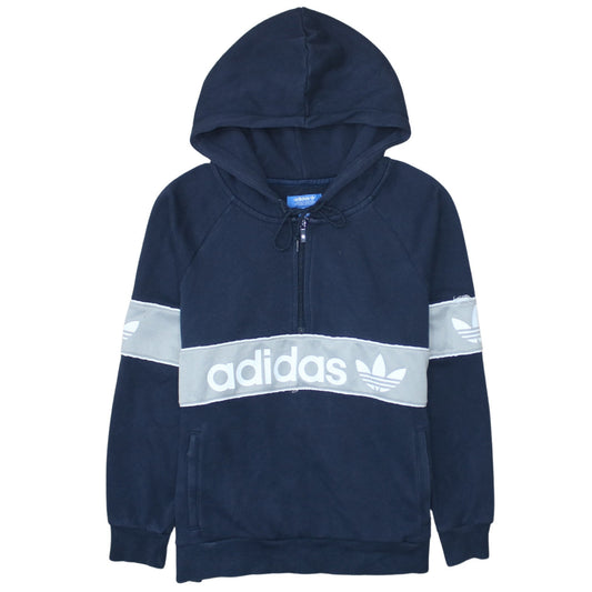 Adidas Women Navy Hoodie Size 14 Logo Half Zip Pullover Sweatshirt