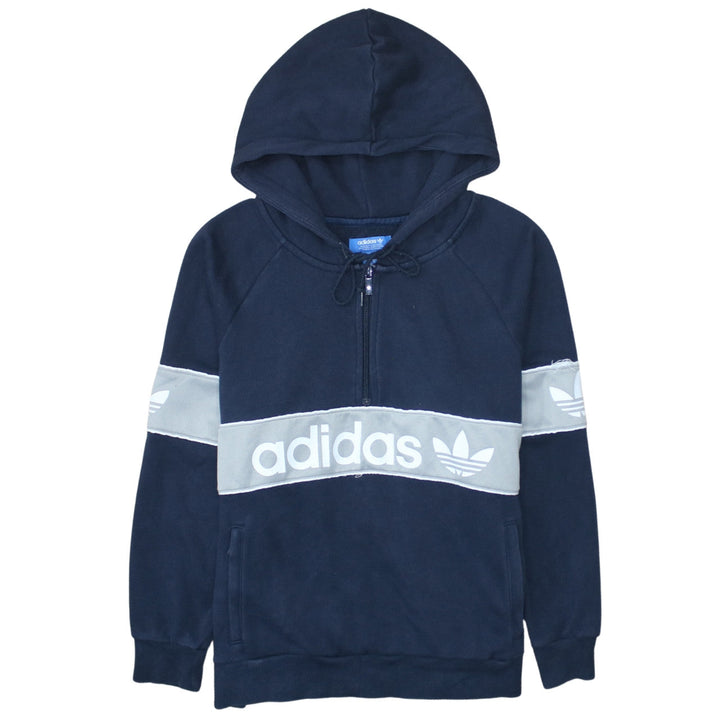 Adidas Women Navy Hoodie Size 14 Logo Half Zip Pullover Sweatshirt