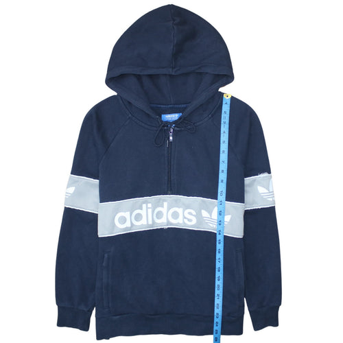 Adidas Women Navy Hoodie Size 14 Logo Half Zip Pullover Sweatshirt