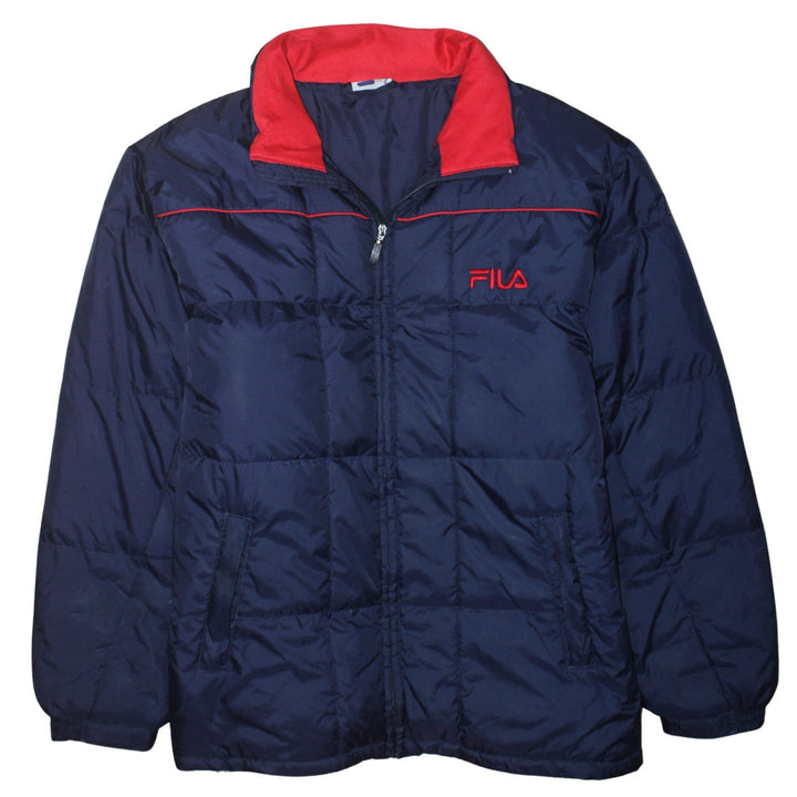 FILA Mens Blue 2XL Puffer Activewear Jacket with Red Collar