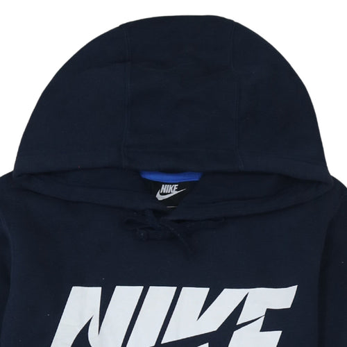 Nike Men's Blue Pullover Hoodie Small Logo Fleece Sweatshirt