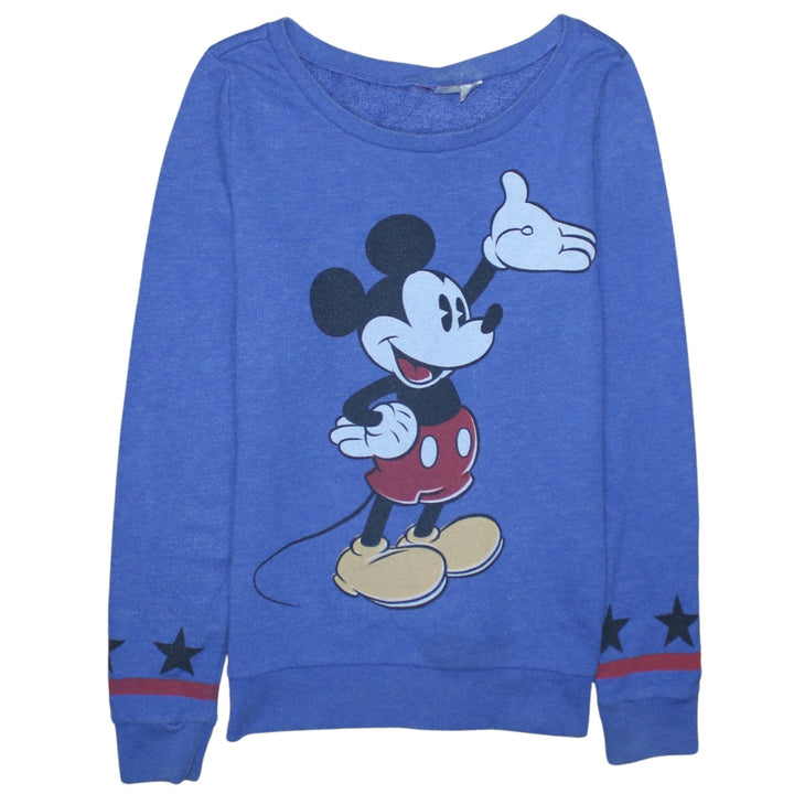 Disney Women Blue Long Sleeve Mickey Mouse Sweatshirt Size 8