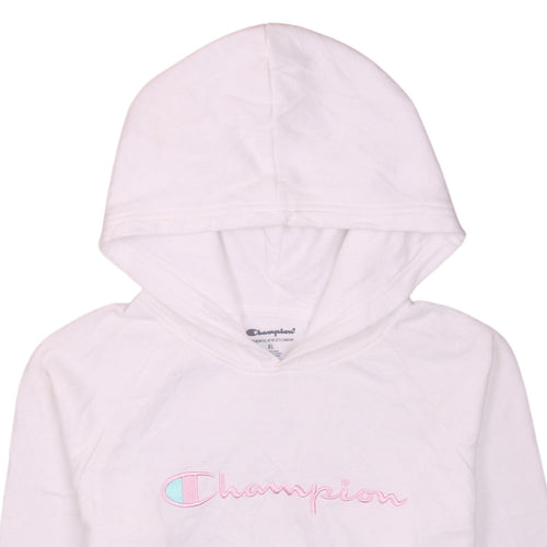 Champion Girls White XL Pullover Hoodie with Embroidered Logo