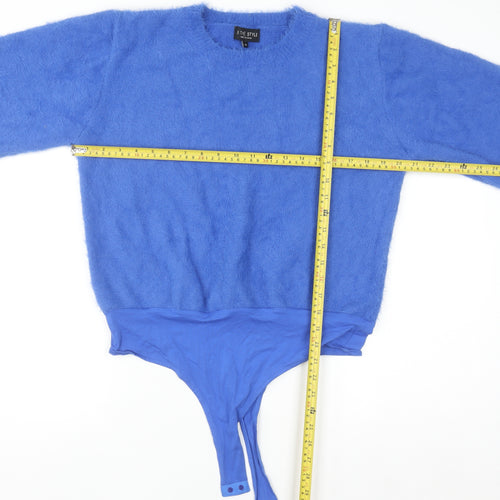 In The Style Women’s Blue Size 14 Crew Neck Fuzzy Long Sleeve Jumper Bodysuit