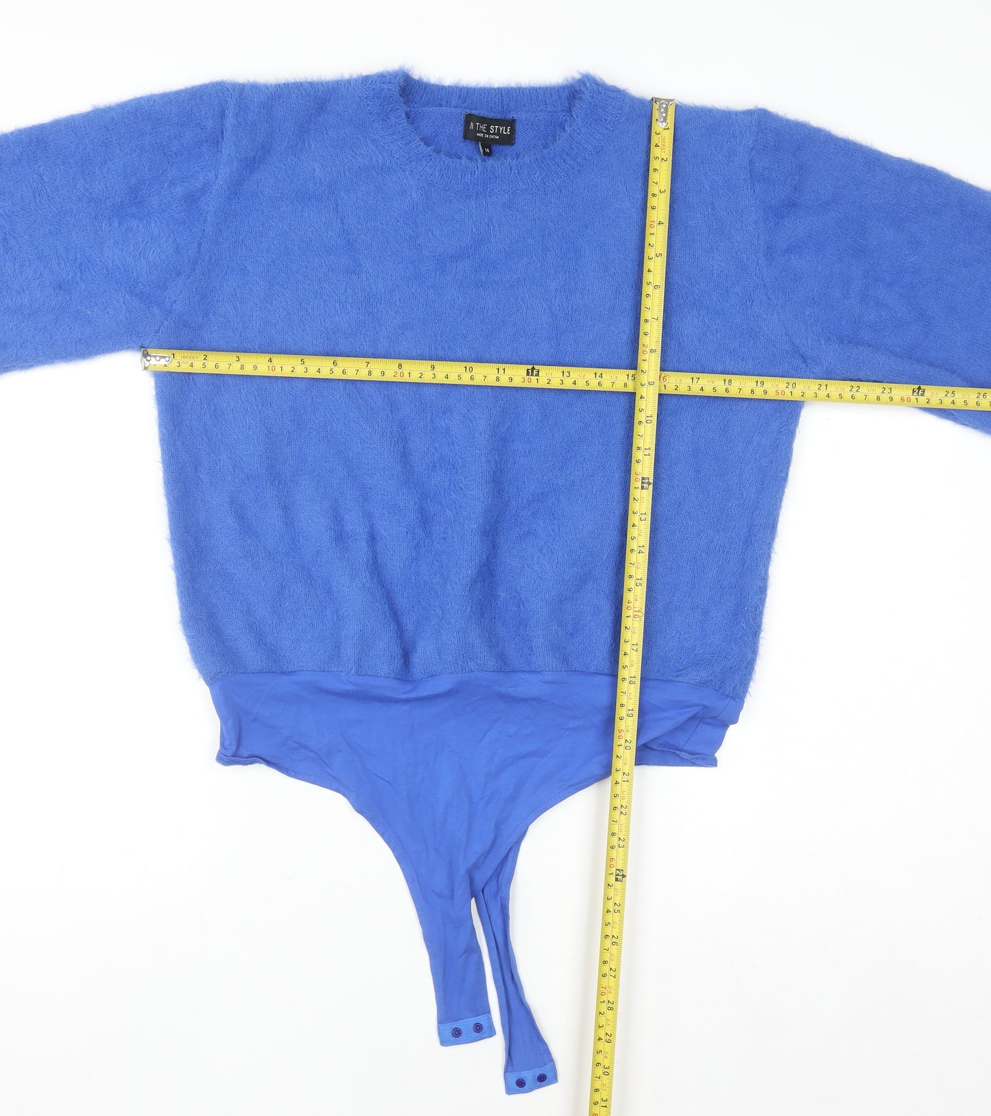 In The Style Women’s Blue Size 14 Crew Neck Fuzzy Long Sleeve Jumper Bodysuit