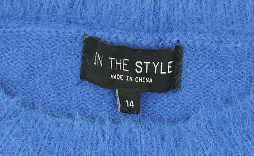 In The Style Women’s Blue Size 14 Crew Neck Fuzzy Long Sleeve Jumper Bodysuit