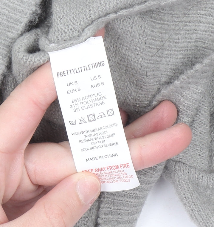 PrettyLittleThing Womens Grey Small Knit Pullover Hoodie
