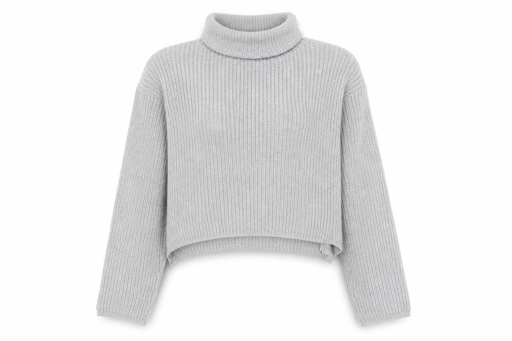 Front view of Missguided Women’s Grey Roll Neck Chunky Knit Jumper, size S