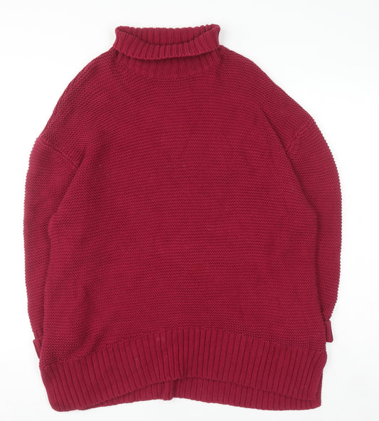 French Connection Women's Red Roll Neck Cotton Jumper Size M