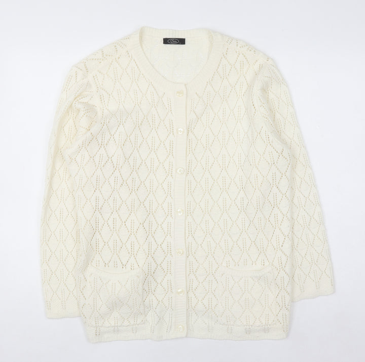 Bm Women Ivory Open-Knit Acrylic Cardigan Size L