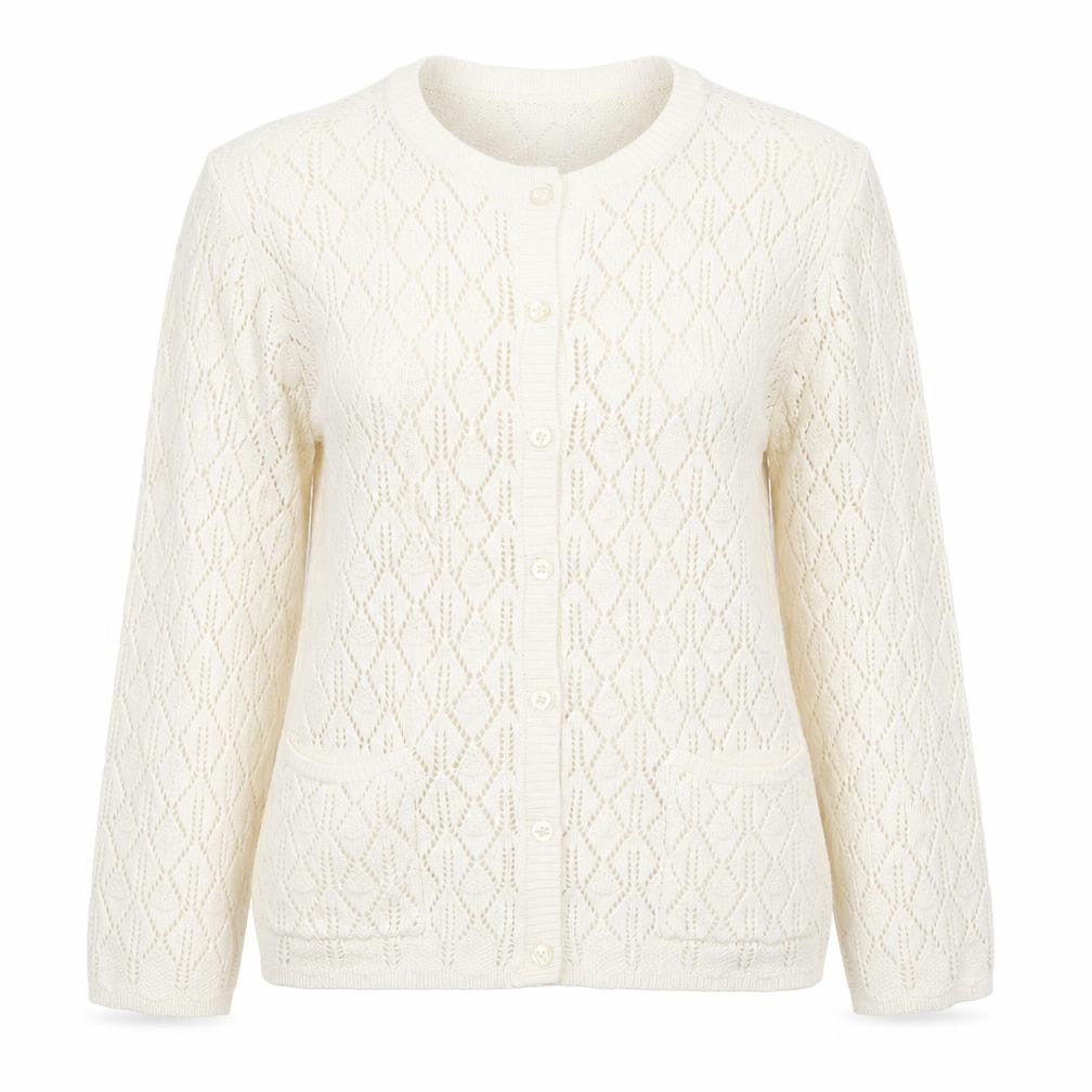 Front view of Bonmarché Women Ivory Open-Knit Acrylic Cardigan, size L