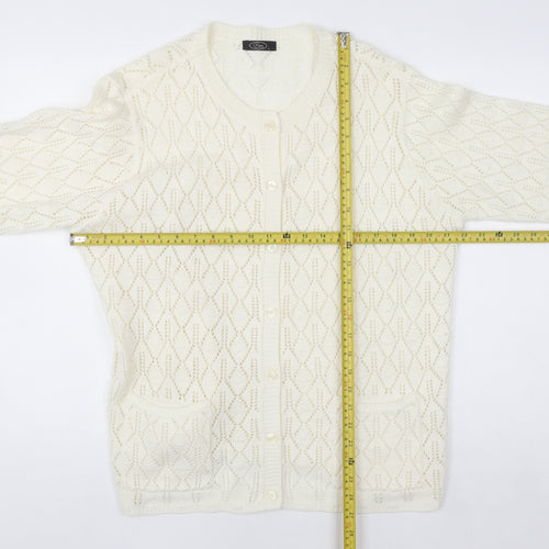 Bm Women Ivory Open-Knit Acrylic Cardigan Size L
