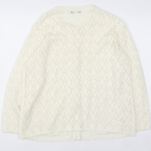 Bm Women Ivory Open-Knit Acrylic Cardigan Size L