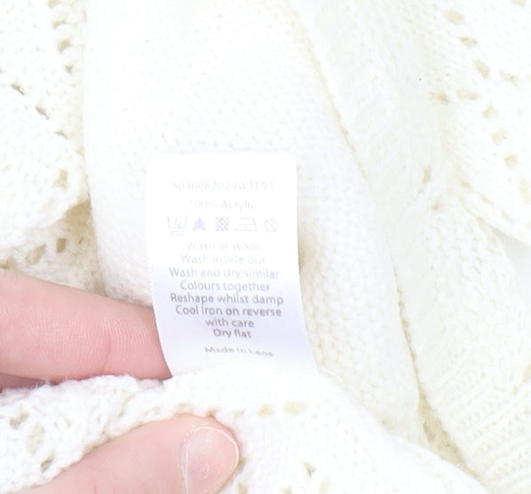 Bm Women Ivory Open-Knit Acrylic Cardigan Size L