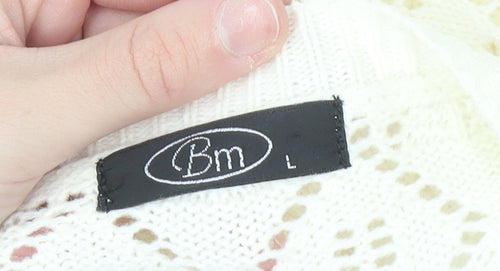Bm Women Ivory Open-Knit Acrylic Cardigan Size L