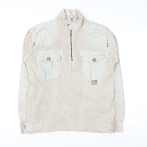 Duck and Cover Men's Beige 1/4 Zip Cotton Jumper Size S