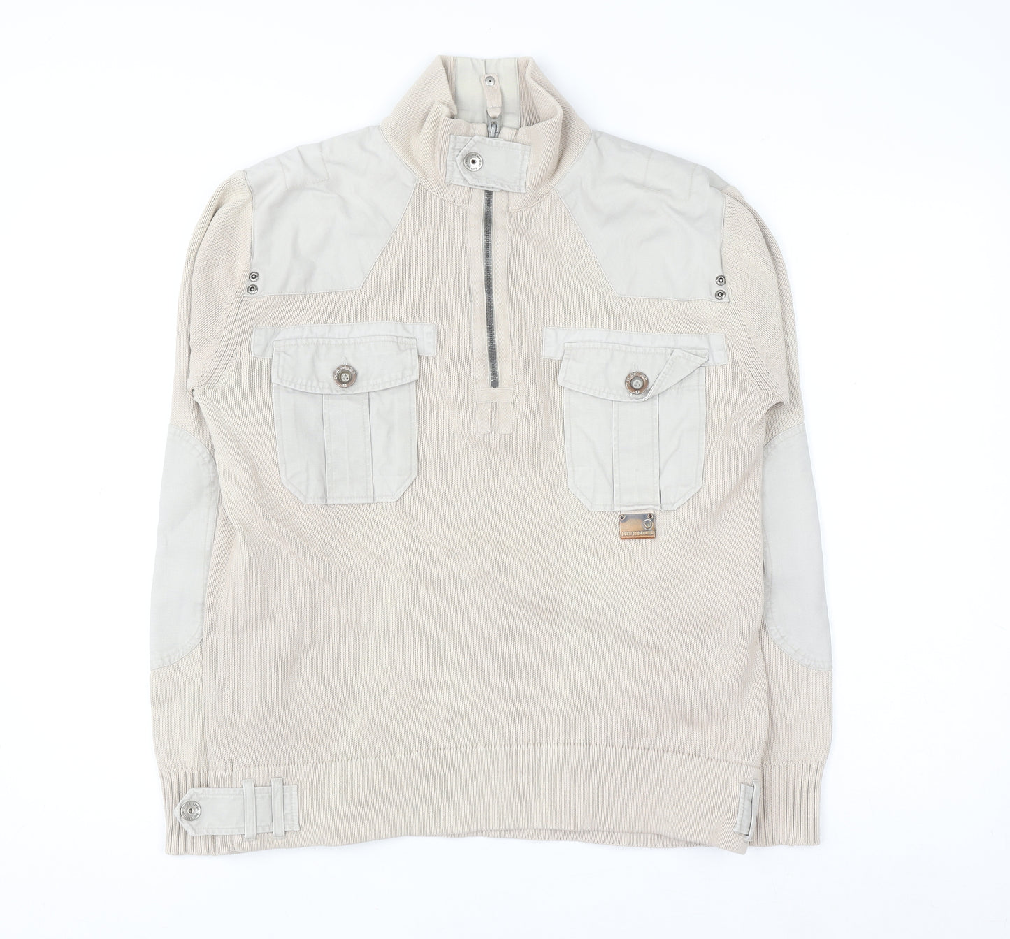 Duck and Cover Men's Beige 1/4 Zip Cotton Jumper Size S