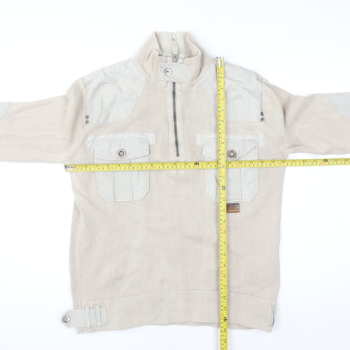 Duck and Cover Men's Beige 1/4 Zip Cotton Jumper Size S
