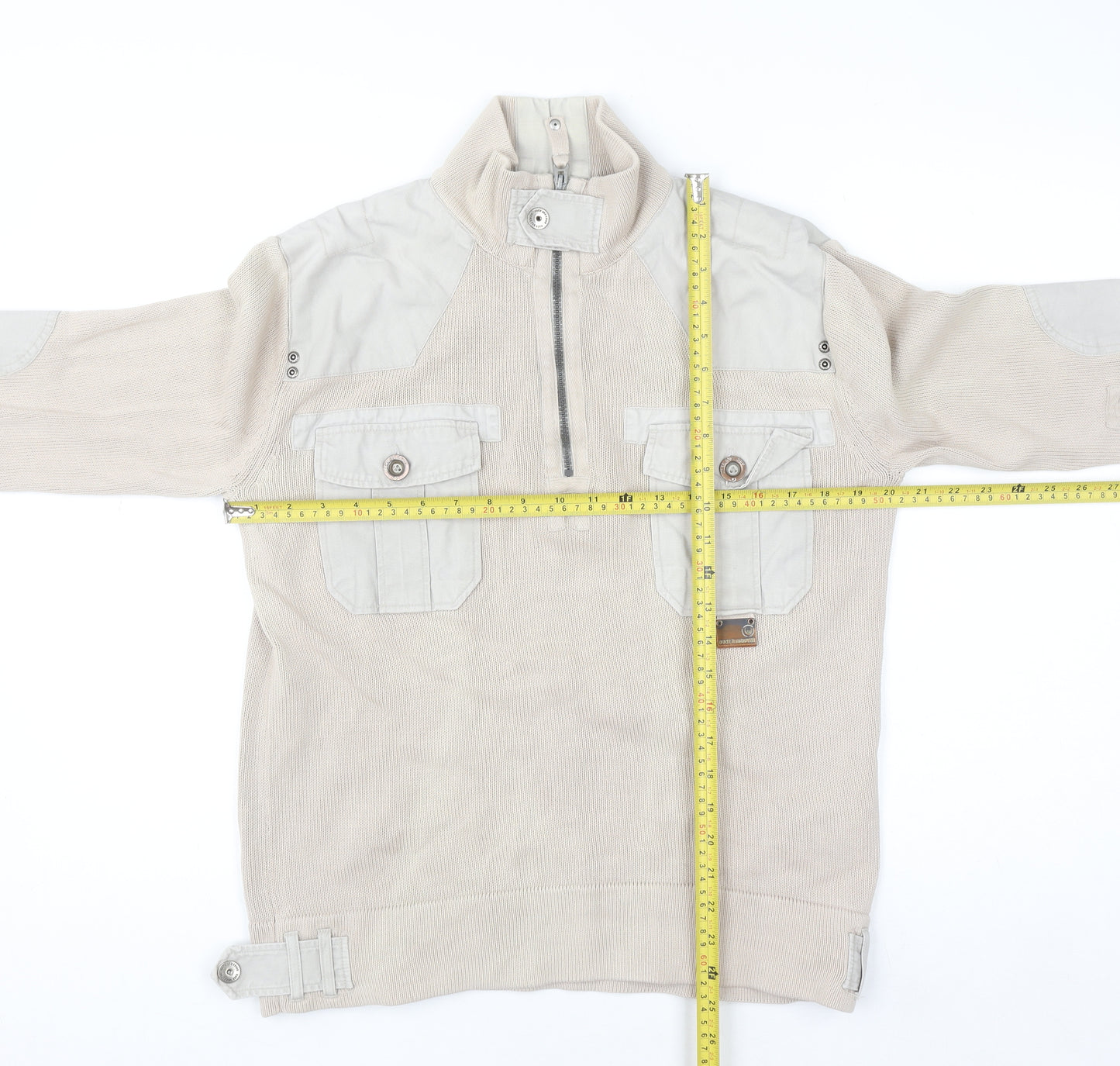 Duck and Cover Men's Beige 1/4 Zip Cotton Jumper Size S