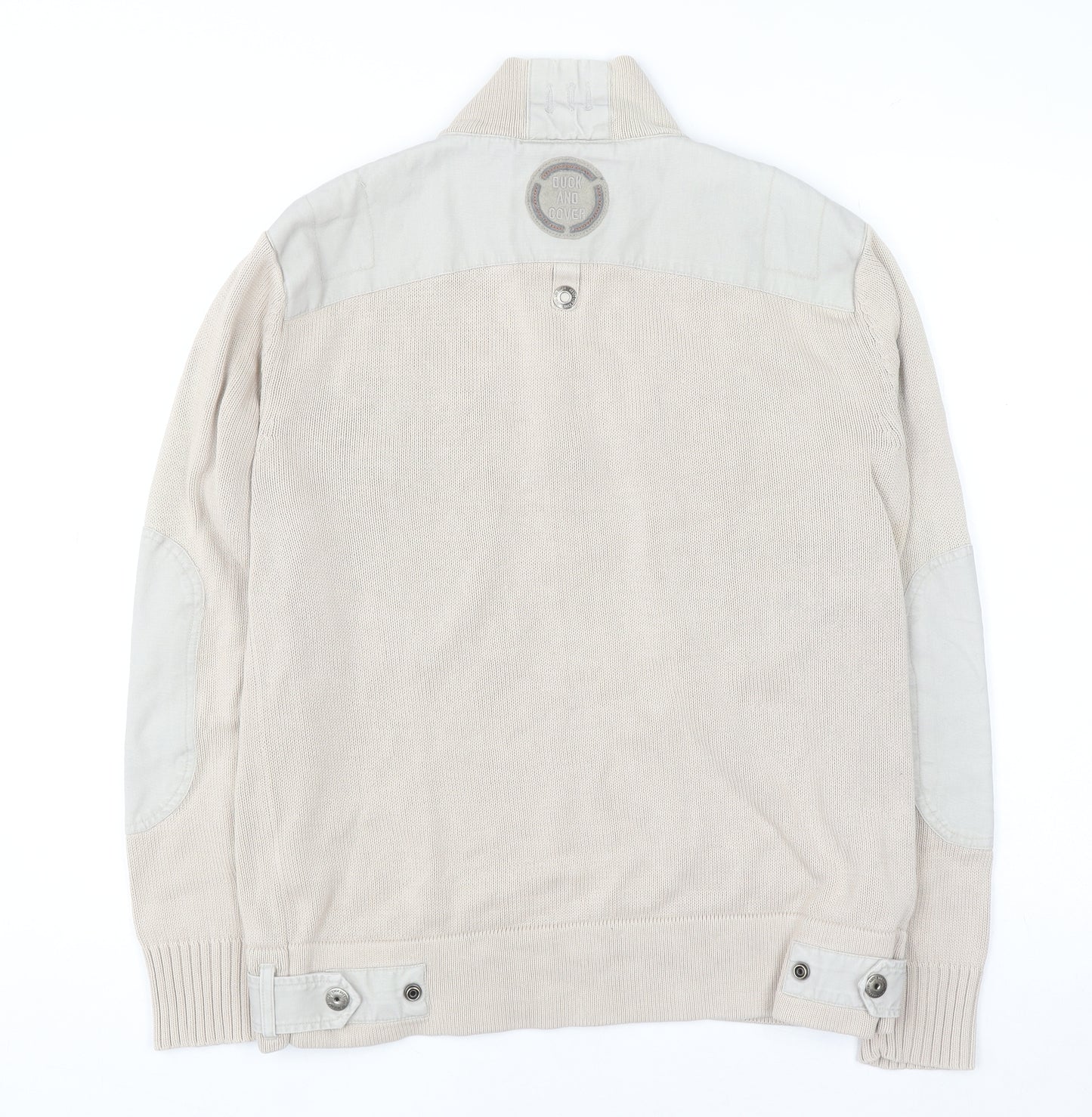 Duck and Cover Men's Beige 1/4 Zip Cotton Jumper Size S