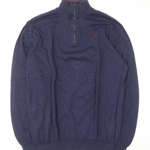 Fox & Crop Men's Blue Cotton 1/2 Zip High Neck Jumper XL