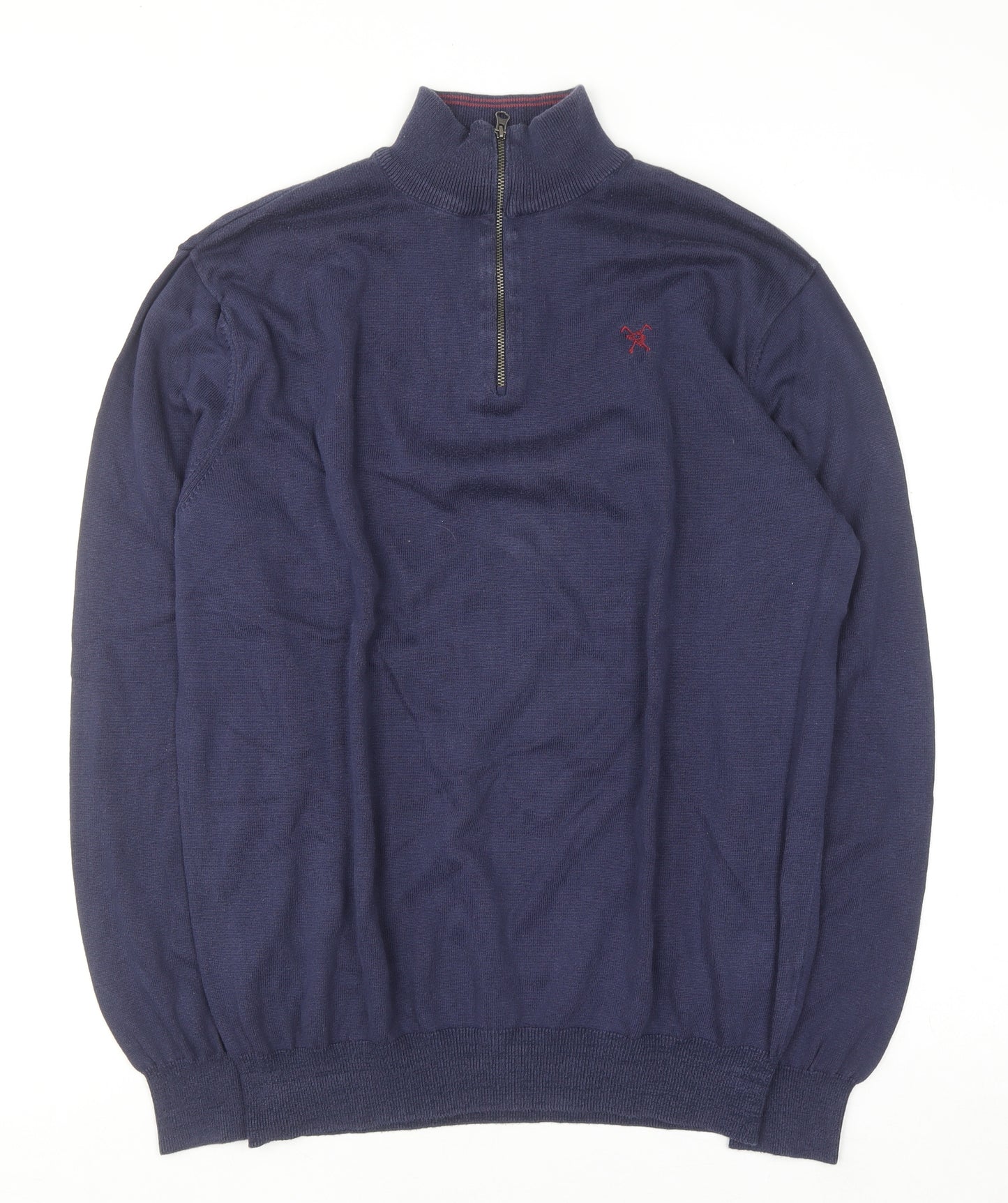 Fox & Crop Men's Blue Cotton 1/2 Zip High Neck Jumper XL