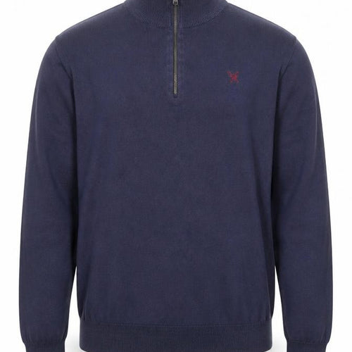 Fox & Crop Men's Blue Cotton 1/2 Zip High Neck Jumper XL