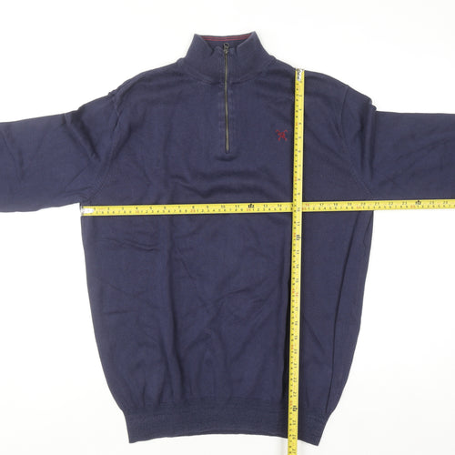 Fox & Crop Men's Blue Cotton 1/2 Zip High Neck Jumper XL