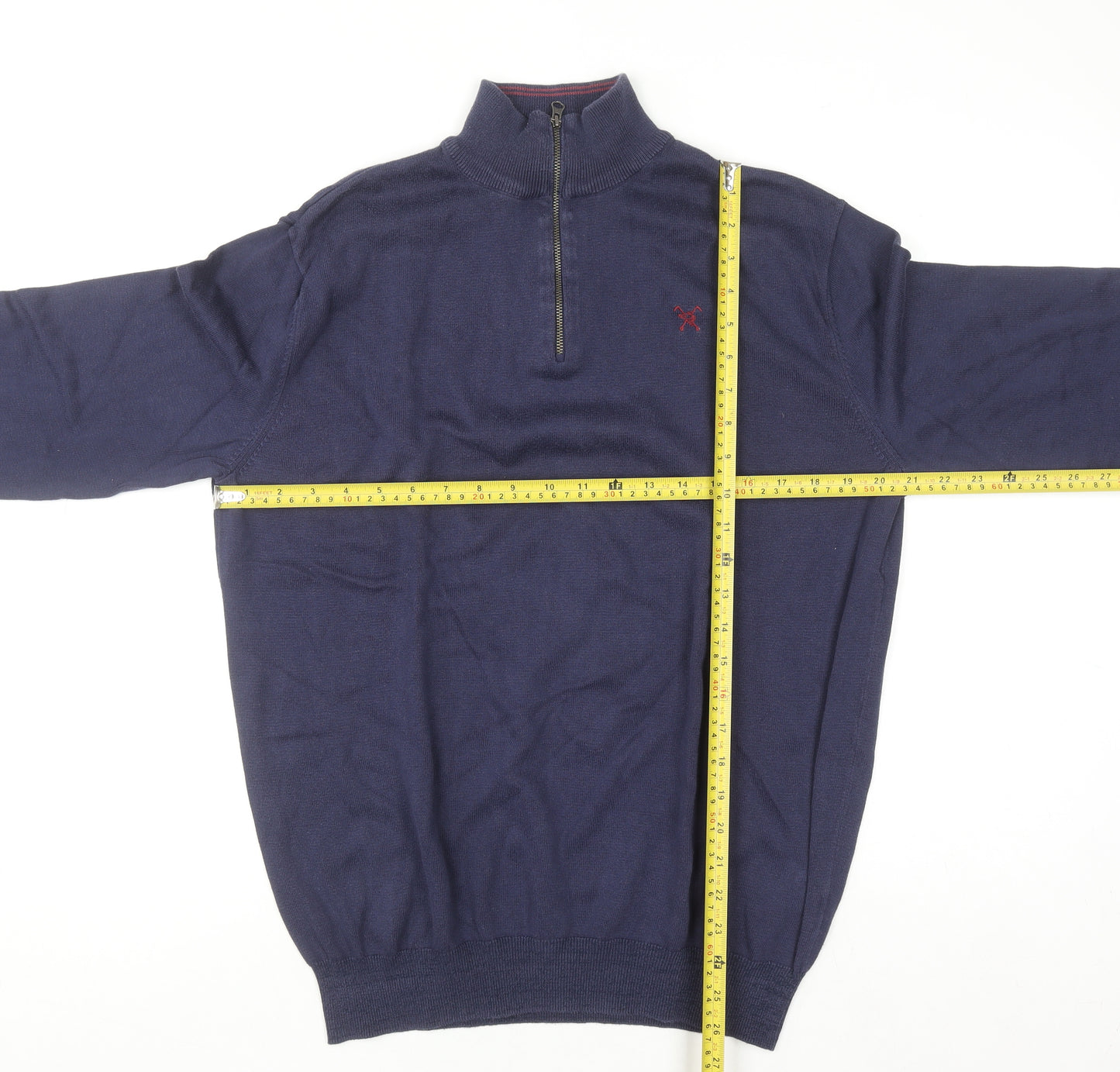 Fox & Crop Men's Blue Cotton 1/2 Zip High Neck Jumper XL