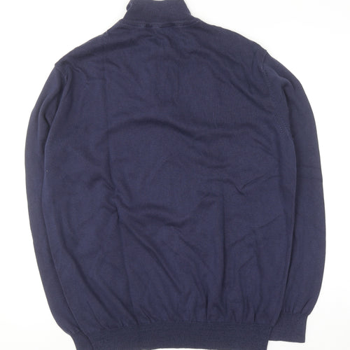 Fox & Crop Men's Blue Cotton 1/2 Zip High Neck Jumper XL