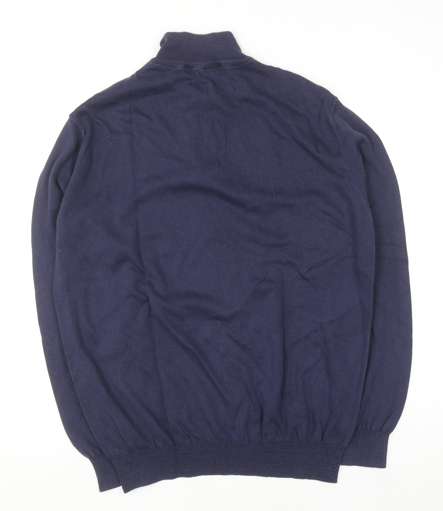 Fox & Crop Men's Blue Cotton 1/2 Zip High Neck Jumper XL