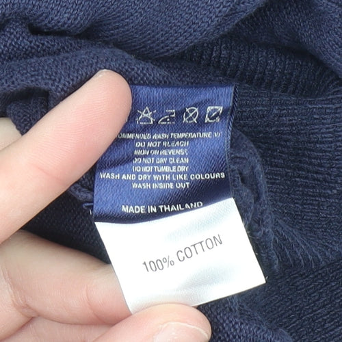 Fox & Crop Men's Blue Cotton 1/2 Zip High Neck Jumper XL