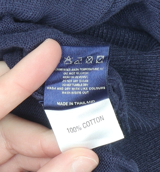 Fox & Crop Men's Blue Cotton 1/2 Zip High Neck Jumper XL