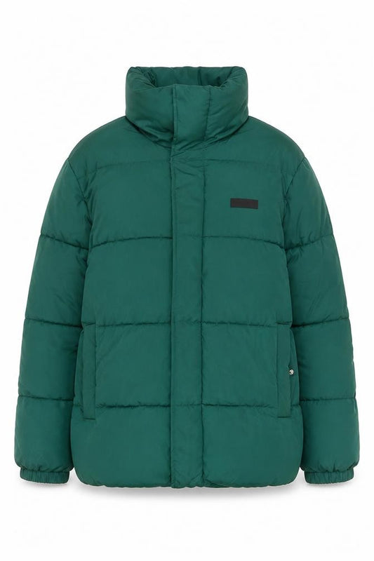 Front view of Michael Kors Women's Green Puffer Jacket, size M, Winter Coat