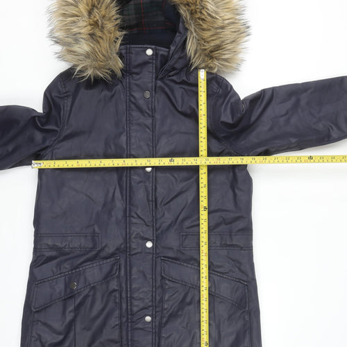Harvey & Jones Womens Blue Parka Coat 8 Faux Fur Hood Lined Winter Jacket
