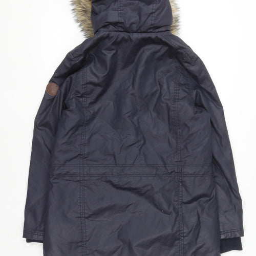 Harvey & Jones Womens Blue Parka Coat 8 Faux Fur Hood Lined Winter Jacket