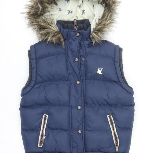 SoulCal & Co Women's Blue Faux Fur Hooded Puffer Gilet Size 12