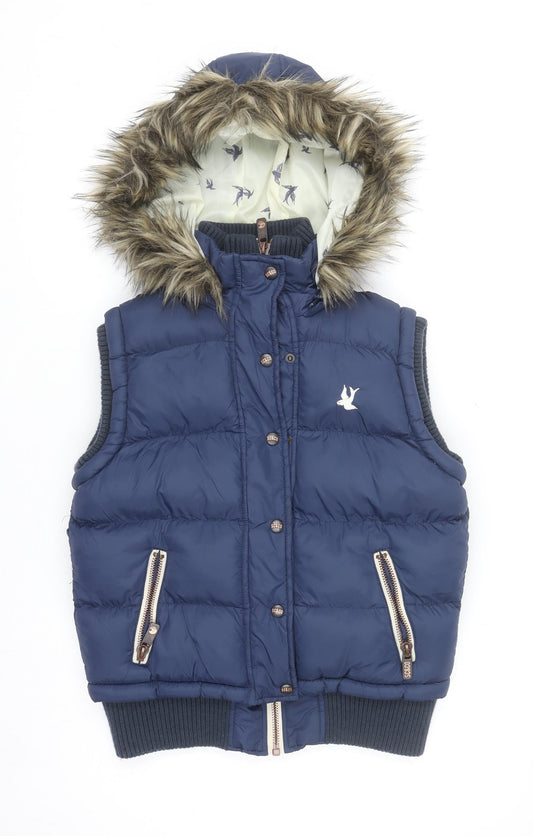 SoulCal & Co Women's Blue Faux Fur Hooded Puffer Gilet Size 12