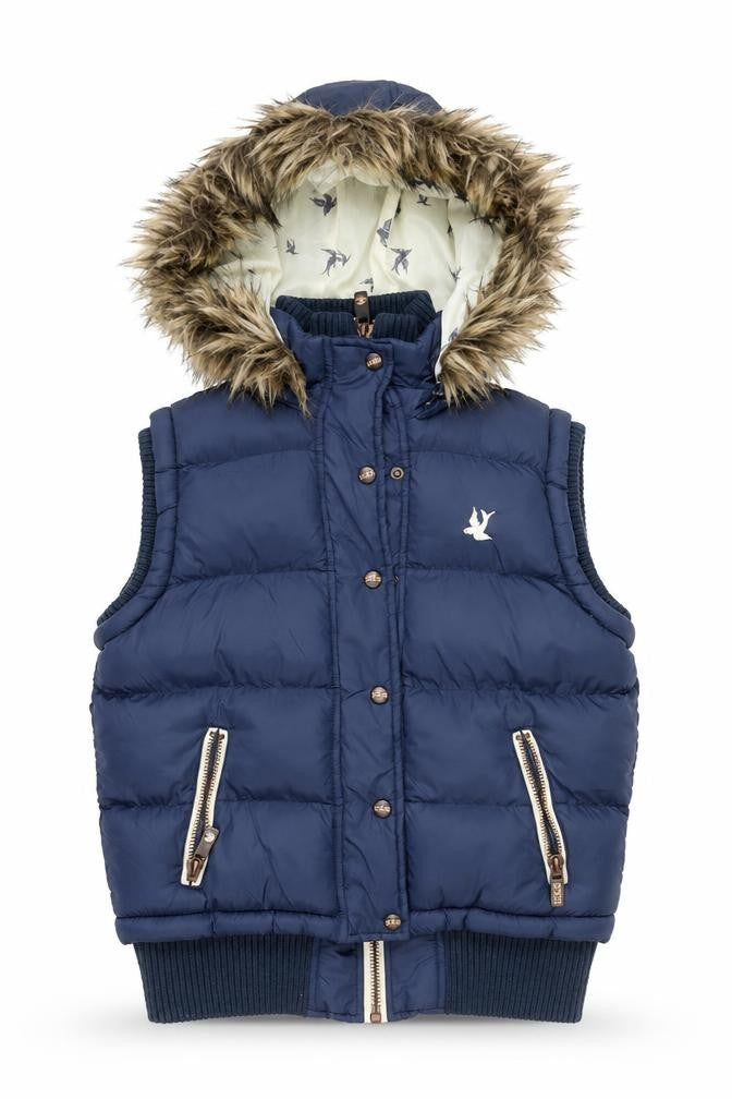 SoulCal & Co Women's Blue Faux Fur Hooded Puffer Gilet Size 12