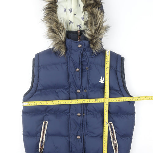 SoulCal & Co Women's Blue Faux Fur Hooded Puffer Gilet Size 12