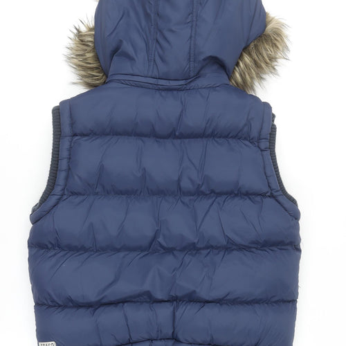 SoulCal & Co Women's Blue Faux Fur Hooded Puffer Gilet Size 12