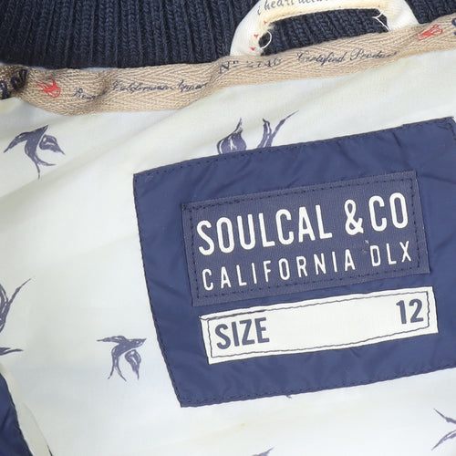 SoulCal & Co Women's Blue Faux Fur Hooded Puffer Gilet Size 12