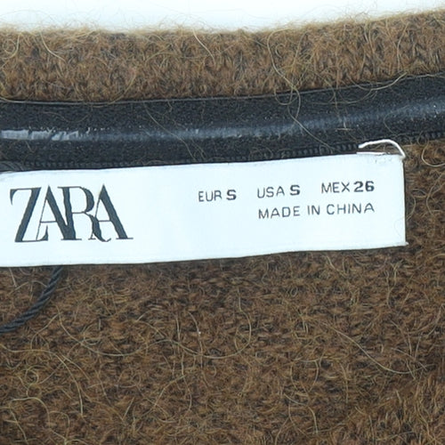 Zara Women Brown Knit Alpaca Blend Sleeveless V-Neck Camisole Top S