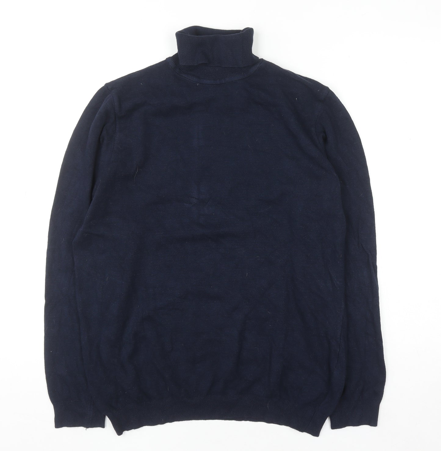 Pull & Bear Men's Blue Roll Neck Knit Jumper Size L