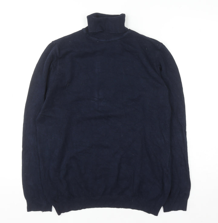 Pull & Bear Men's Blue Roll Neck Knit Jumper Size L