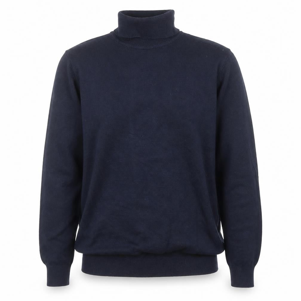 Front view of Pull&Bear Men's Blue Roll Neck Knit Jumper, size L