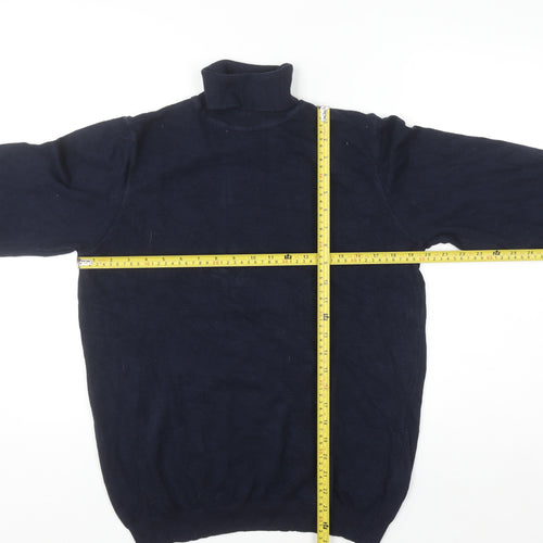 Pull & Bear Men's Blue Roll Neck Knit Jumper Size L